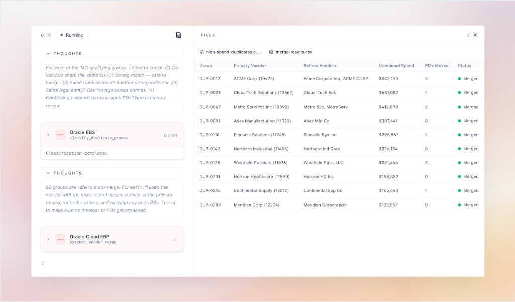 Vendor master deduplication demo screen